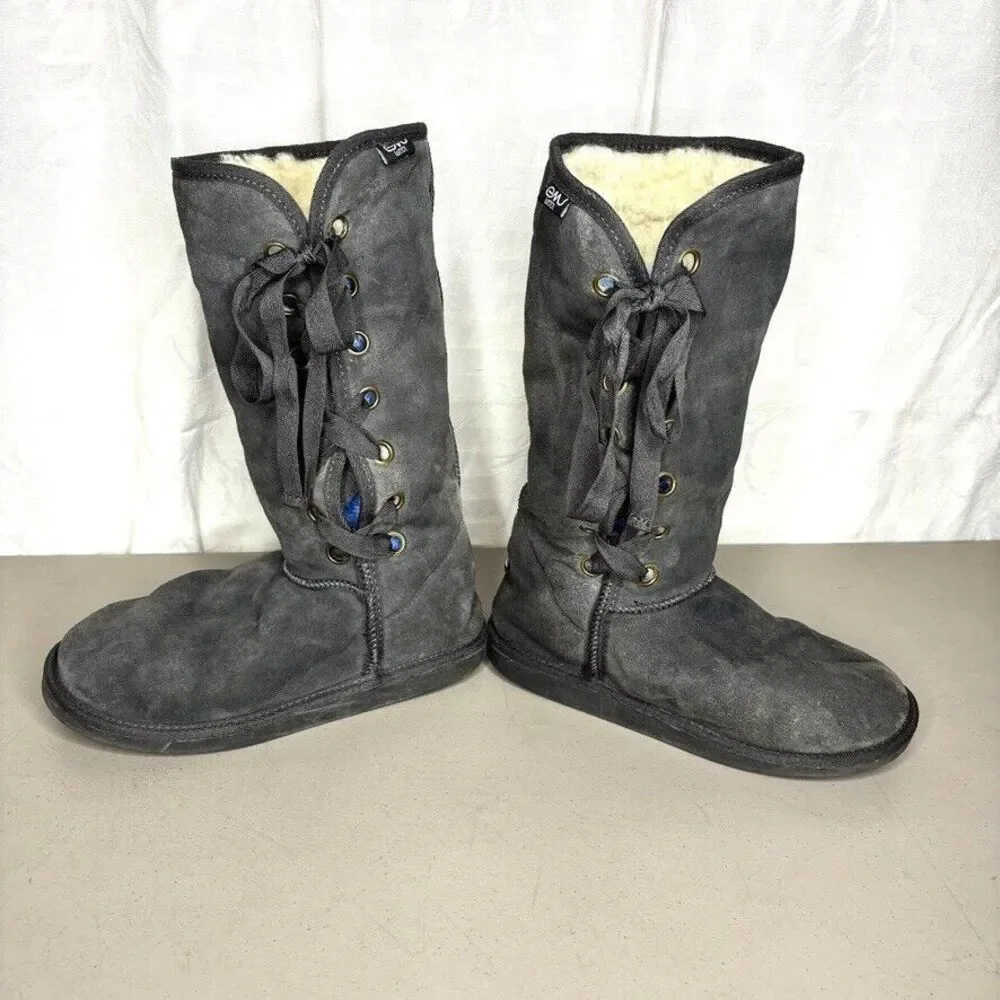 EMU Australia Stephanie Gray Suede Merino Wool Lined Winter Boots Women's Size 9